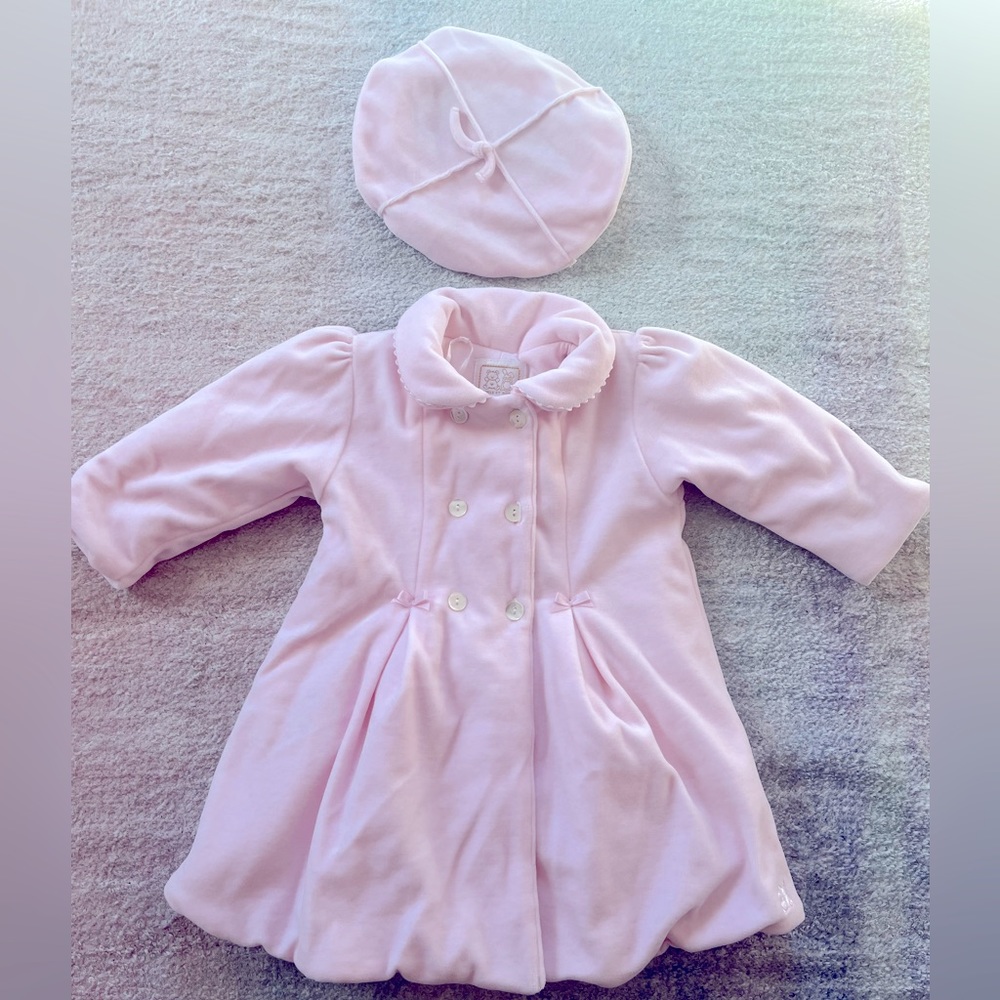 Emilie et Rose Girls Pink Velour Coat and Hat - Size 6 Months